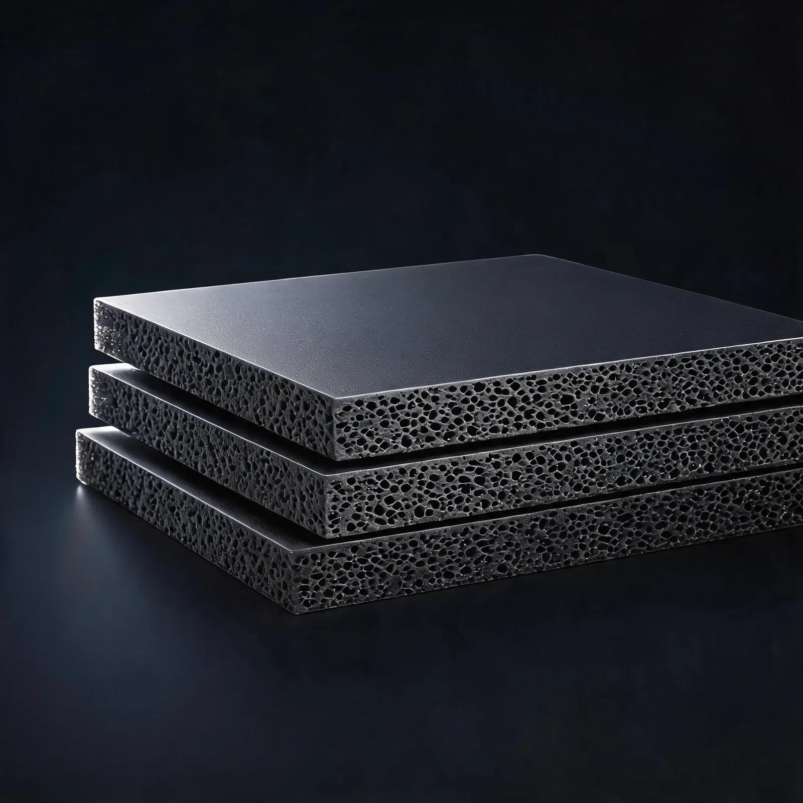 Stacked THERMOSIL PADS™ silicone foam sheets showing the range of thicknesses from 0.8~30mm